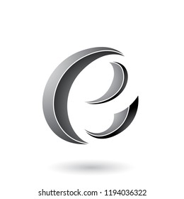 Vector Illustration of Grey Striped Crescent Shape Letter E isolated on a White Background