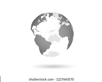 Vector illustration of a Grey transparent Earth Globe with a hovering shadow effect