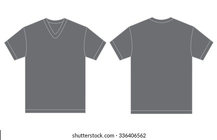 Vector illustration of grey v-neck shirt, isolated front and back design template for men