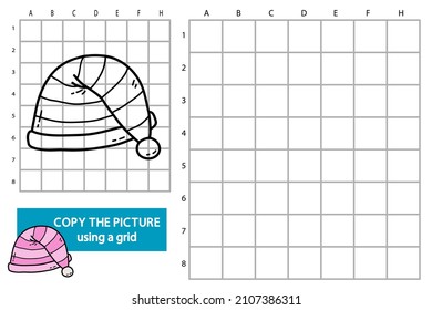 Vector illustration of grid copy picture educational puzzle game with doodle sleep cap