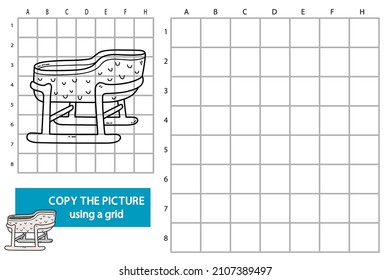 Vector illustration of grid copy picture educational puzzle game with doodle crib