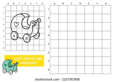 Ilustración vectorial del juego de rompecabezas educativo de copia de cuadrícula con muñeca doodle