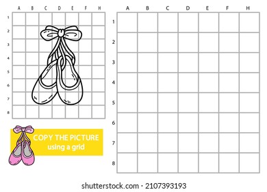 Vektorgrafik des Raster-Kopierbild-Puzzle-Spiels mit Doodle-Ballettschuhen