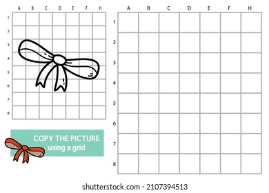 Vector illustration of grid copy picture educational puzzle game with doodle bow