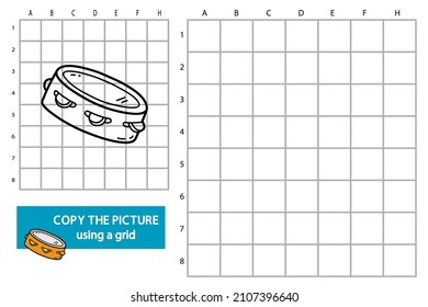 Vector illustration of grid copy picture educational puzzle game with doodle  tambourine
