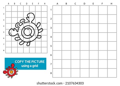 Vector illustration of grid copy picture educational puzzle game with doodle crab rattle
