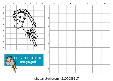 Vector illustration of grid copy picture educational puzzle game with doodle horse