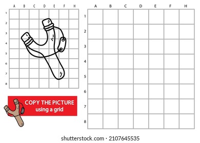 Vector illustration of grid copy picture educational puzzle game with doodle  slingshot 