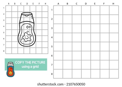 Vector illustration of grid copy picture educational puzzle game with doodle shampoo