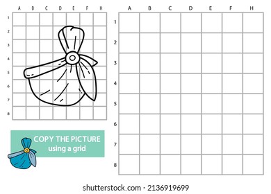 vector illustration of grid copy picture educational puzzle game with doodle sling 
