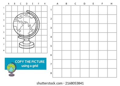 vector illustration of grid copy picture educational puzzle game with doodle globe