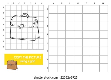 Vector illustration of grid copy picture educational puzzle game with doodle briefcase