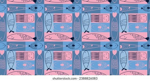 Vector illustration, grid pattern, fish in love, heart, Valentine's Day, Valentine's Day, Valentine's Day