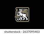 Vector illustration of griffin logo design holding key in modern classic heraldic style