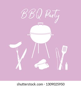 Vector illustration with grill and barbecue tools. BBQ party background. Design for party card, banner, poster or print.