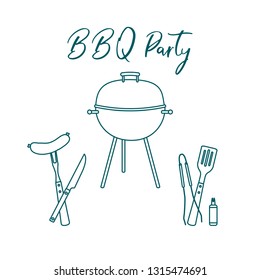 Vector illustration with grill and barbecue tools. BBQ party background. Design for party card, banner, poster or print.