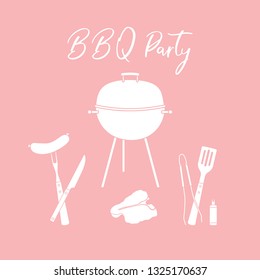 Vector illustration with grill and barbecue tools. BBQ party background. Design for party card, banner, poster or print.