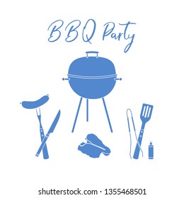 Vector illustration with grill and barbecue tools. BBQ party background. Design for party card, banner, poster or print.