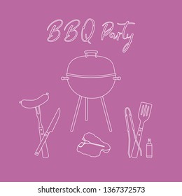 Vector illustration with grill and barbecue tools. BBQ party background. Design for party card, banner, poster or print.