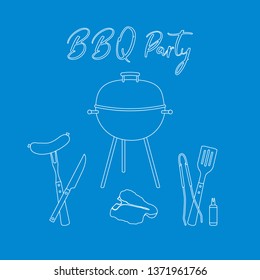 Vector illustration with grill and barbecue tools. BBQ party background. Design for party card, banner, poster or print.