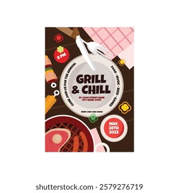 Vector Illustration of Grill And Chill Flyer Poster Template Design