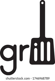 Vector illustration, grill, cooking, black and white logo picture and text