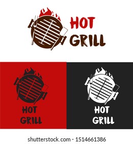 Vector illustration of grill meat. spoon and fork with fire Logo With different Background .Graphic icon symbol for cafe, restaurant, cooking business. 