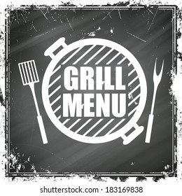 Vector Illustration of a Grill Menu Design on a Black Chalkboard