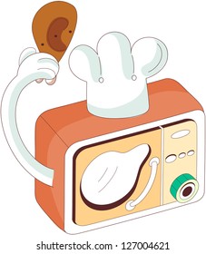 A vector illustration of grill oven holding a turkey leg