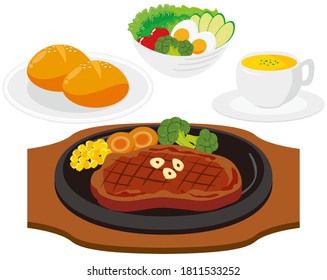 Vector illustration of grilled beef steak . 