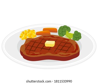 Vector illustration of grilled beef steak . 