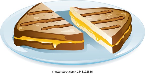 Vector illustration of a grilled cheese sandwich on a plate.