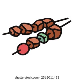 vector illustration of grilled meat on stick, meat satay, meat skewer, chicken meat skewer, isolated on white background