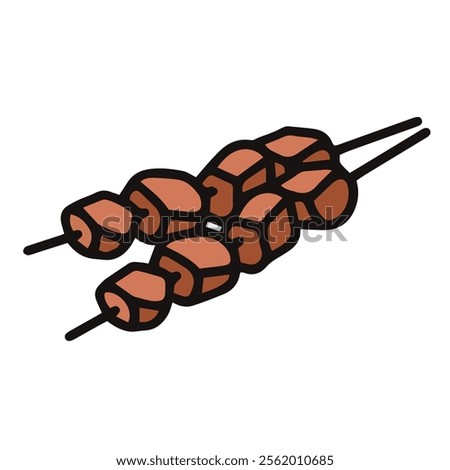 vector illustration of grilled meat on stick, meat satay, meat skewer, chicken meat skewer, isolated on white background