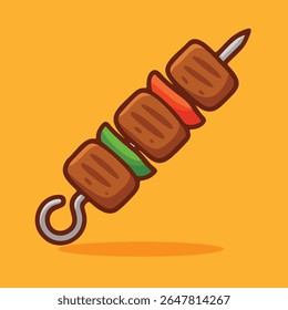 Vector illustration of grilled meat skewers with vegetables in cartoon style. Perfect for barbecue, grilling, and picnic-themed designs.

