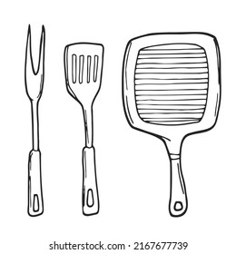 Vector illustration of grilled pan for cooking, kitchenware, kitchen utensil, frying pan illustration on solid background