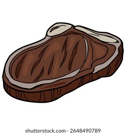 Uma ilustração vetorial de um bife grelhado, apresentando texturas detalhadas e uma rica paleta de cores marrom, perfeita para designs de menus ou publicações culinárias.