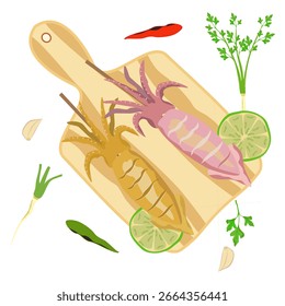 Vektorgrafik von Grillkochen mit Küchenausstattung, Draufsicht, einzeln auf weißem Hintergrund. Für Speisekarte Design Element.