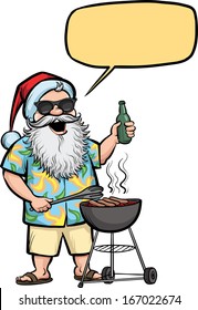 Vector illustration of Grilling  Santa with barbecue and beer. Easy-edit layered vector EPS10 file scalable to any size without quality loss. High resolution raster JPG file is included. 