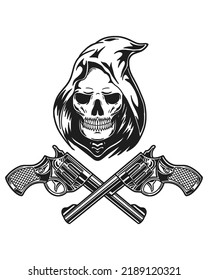 Vector Illustration Grim Reaper Crossed Guns Stock Vector (Royalty Free ...