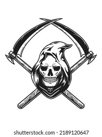 Vector Illustration of grim reaper with crossed scythes