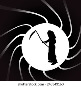 Vector illustration of Grim Reaper on a black background.