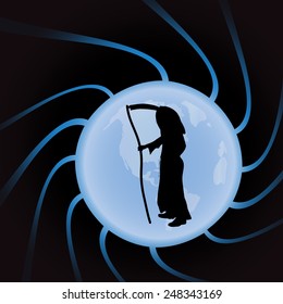 Vector illustration of Grim Reaper on a black background.
