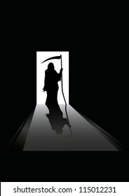 vector illustration of Grim reaper silhouette standing in a doorway