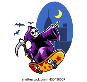 Vector illustration of grim skating on black city night