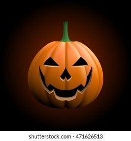 Vector illustration. Grinning pumpkin for happy Halloween on a dark background.