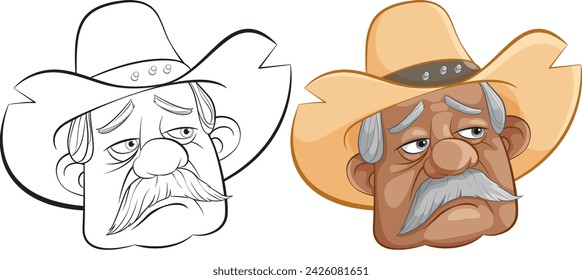 Vector illustration of a grizzled cowboy face