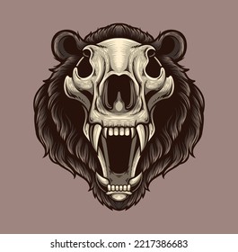 Vector illustration of grizzly bear skull