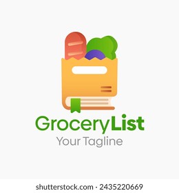 Vector Illustration for Grocery List Logo: A Design Template Merging Concepts of a Book and Grocery Bag Shape