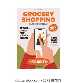Vector illustration of grocery shopping flyer poster template design